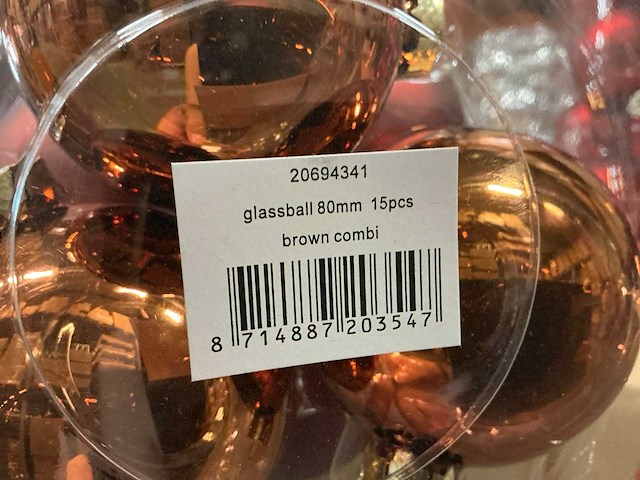 Partij diverse glazen kerstballen 80mm 15/tube (96 tubes) - afbeelding 3 van  11