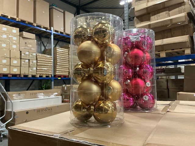 Partij diverse glazen kerstballen 80mm 15/tube (96 tubes) - afbeelding 6 van  11