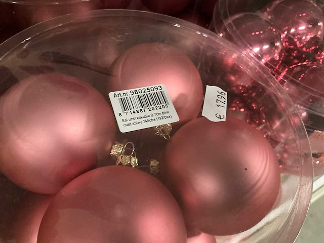 Partij diverse kerstballen unbreakable&seamless d7cm 24/tube (35 tubes) - afbeelding 7 van  8