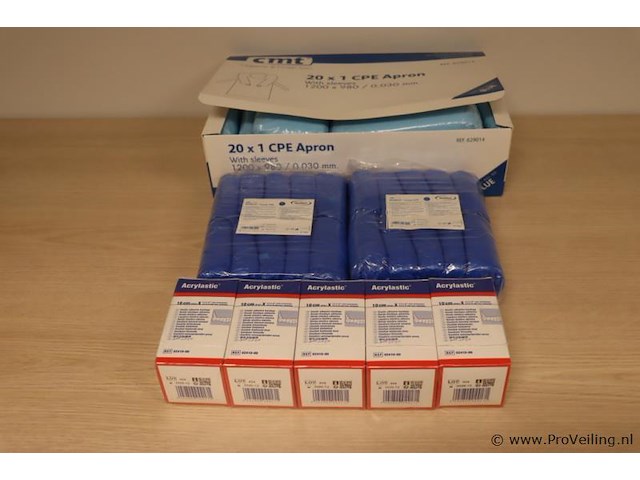 Partij diversen bestaande uit o.a. cmt schort met mouwen 629014 & acrylastic klevend windsel - afbeelding 1 van  6