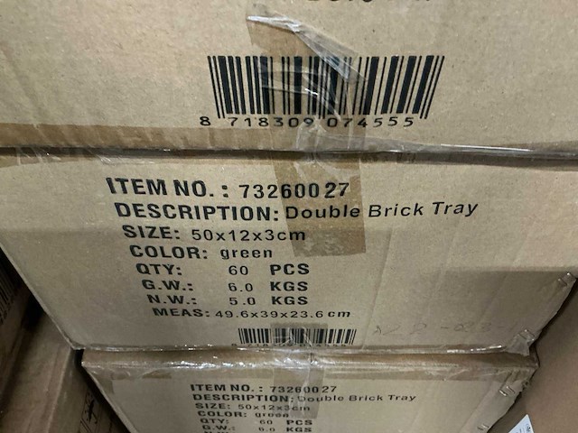 Partij double brick tray 50x12x3cm green (280x) - afbeelding 3 van  6