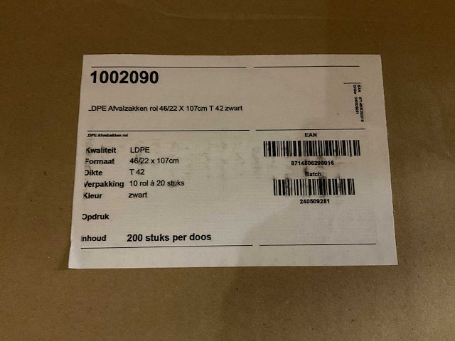 Partij dpe afvalzakken rol 46/22 x 107cm t 42 zwart (150x) - afbeelding 4 van  4