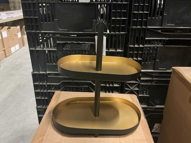 Partij etagère oval 2 layers h34cm black/gold (46x) - afbeelding 1 van  5