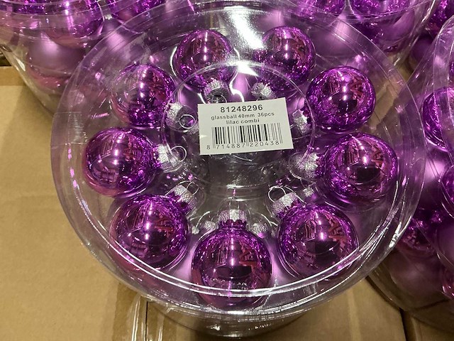 Partij glazen kerstballen 40mm 36/tube lilac combi (160 tubes) - afbeelding 2 van  4