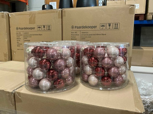 Partij glazen kerstballen 40mm blossom combi 36/tube (219 tubes) - afbeelding 1 van  4