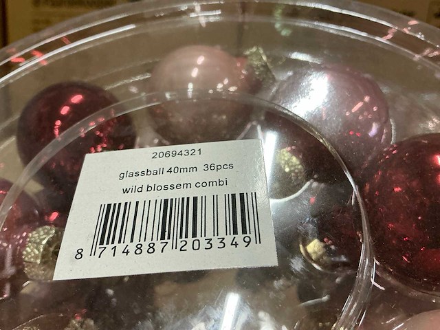 Partij glazen kerstballen 40mm blossom combi 36/tube (219 tubes) - afbeelding 2 van  4