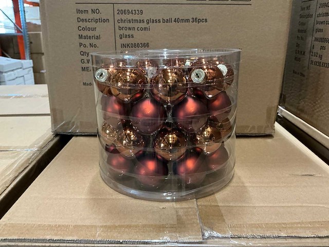 Partij glazen kerstballen 40mm brown combi 36/tube (168 tubes) - afbeelding 1 van  3