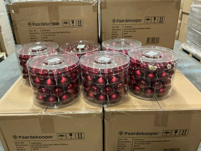 Partij glazen kerstballen 40mm burgundy combi 36/tube (134 tubes) - afbeelding 4 van  4