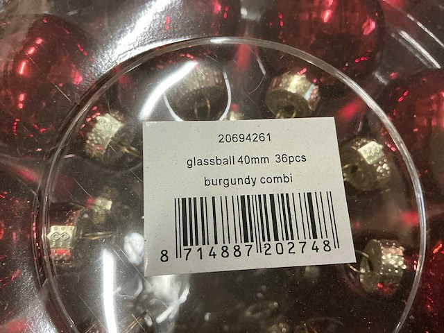 Partij glazen kerstballen 40mm burgundy combi 36/tube (134 tubes) - afbeelding 2 van  2