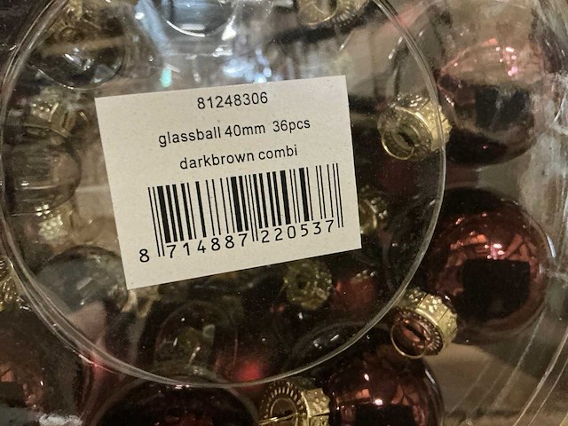Partij glazen kerstballen 40mm darkbrown combi 36/tube (88 tubes) - afbeelding 1 van  3