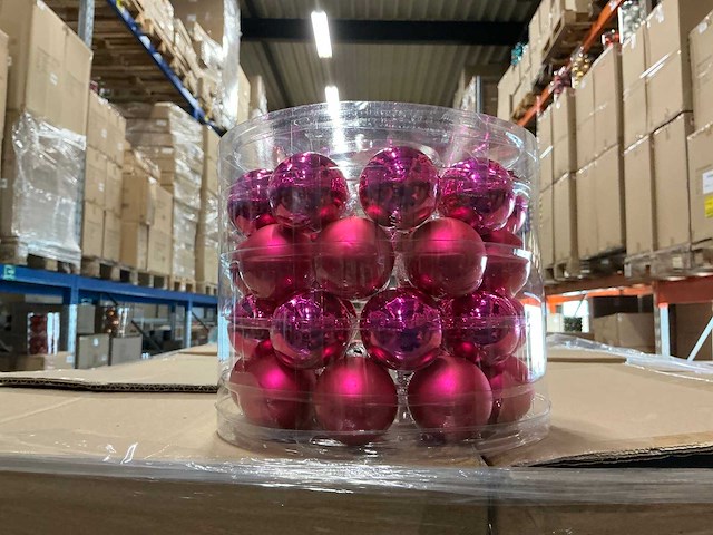 Partij glazen kerstballen 40mm fuchsia combi 36/tube (240 tubes) - afbeelding 1 van  4