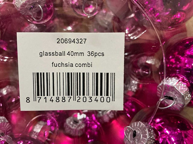 Partij glazen kerstballen 40mm fuchsia combi 36/tube (240 tubes) - afbeelding 2 van  4
