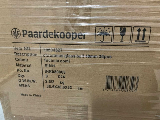 Partij glazen kerstballen 40mm fuchsia combi 36/tube (240 tubes) - afbeelding 4 van  4