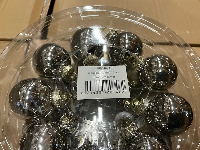 Partij glazen kerstballen 40mm grey combi 36/tube (112 tubes) - afbeelding 2 van  4