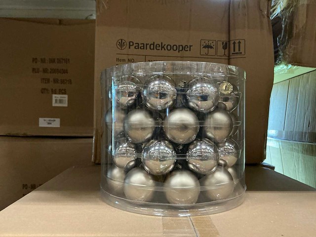 Partij glazen kerstballen 40mm grey combi 36/tube (88 tubes) - afbeelding 1 van  4
