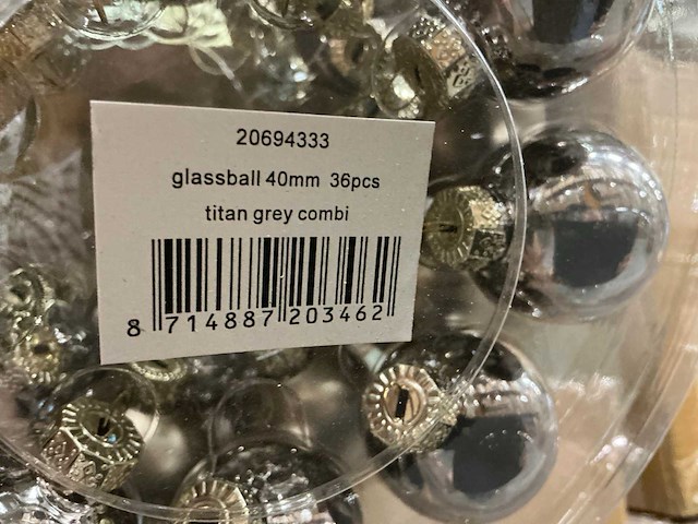 Partij glazen kerstballen 40mm grey combi 36/tube (88 tubes) - afbeelding 2 van  4