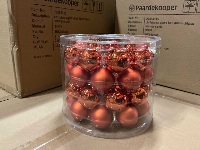Partij glazen kerstballen 40mm orange combi 36/tube (215 tubes) - afbeelding 1 van  5