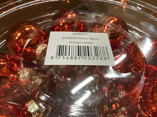 Partij glazen kerstballen 40mm orange combi 36/tube (215 tubes) - afbeelding 2 van  5