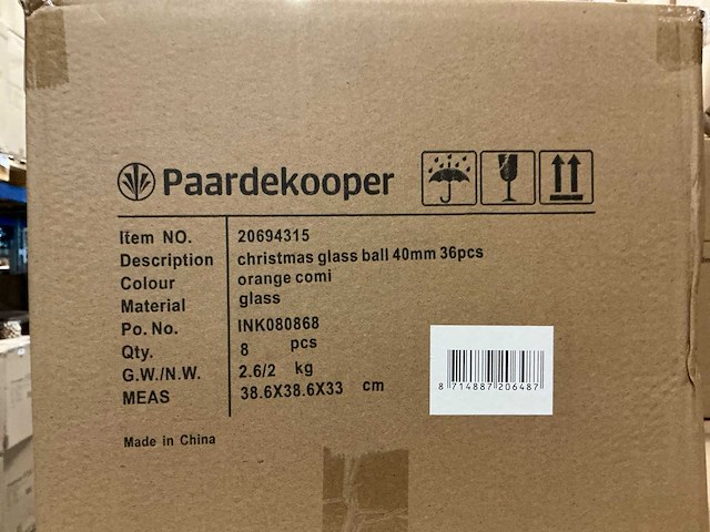 Partij glazen kerstballen 40mm orange combi 36/tube (215 tubes) - afbeelding 2 van  2