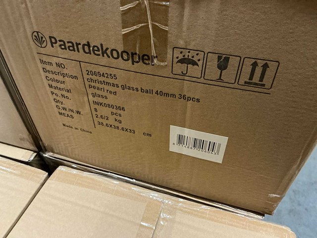 Partij glazen kerstballen 40mm pearl red 36/tube (85 tubes) - afbeelding 4 van  4