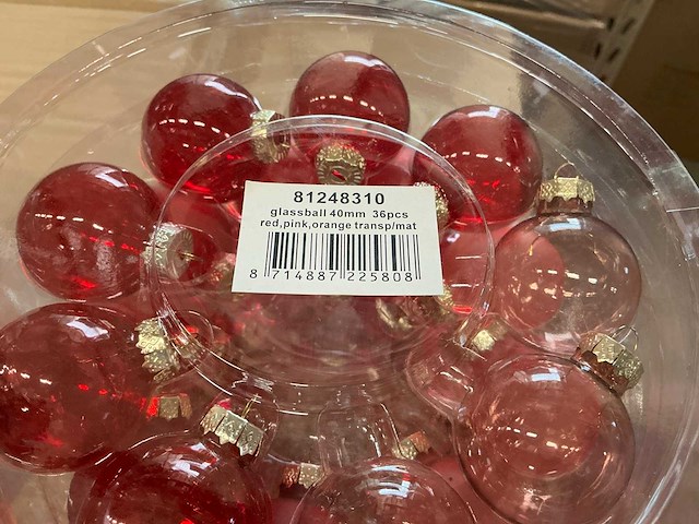 Partij glazen kerstballen 40mm red/pink/orange 36/tube (134 tubes) - afbeelding 2 van  4