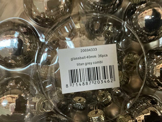 Partij glazen kerstballen 40mm titan grey combi 36/tube (80 tubes) - afbeelding 1 van  2