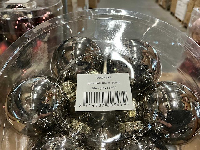 Partij glazen kerstballen 60mm 30/tube (80 tubes) - afbeelding 4 van  10