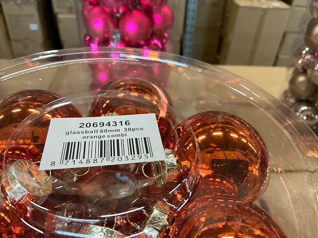 Partij glazen kerstballen 60mm 30/tube (96 tubes) - afbeelding 4 van  16