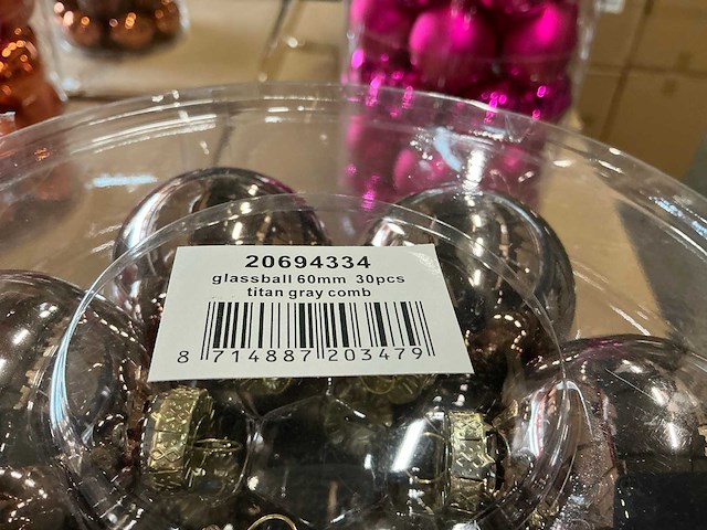 Partij glazen kerstballen 60mm 30/tube (96 tubes) - afbeelding 2 van  16