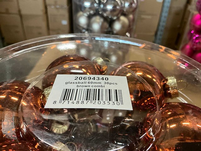 Partij glazen kerstballen 60mm 30/tube (96 tubes) - afbeelding 5 van  16