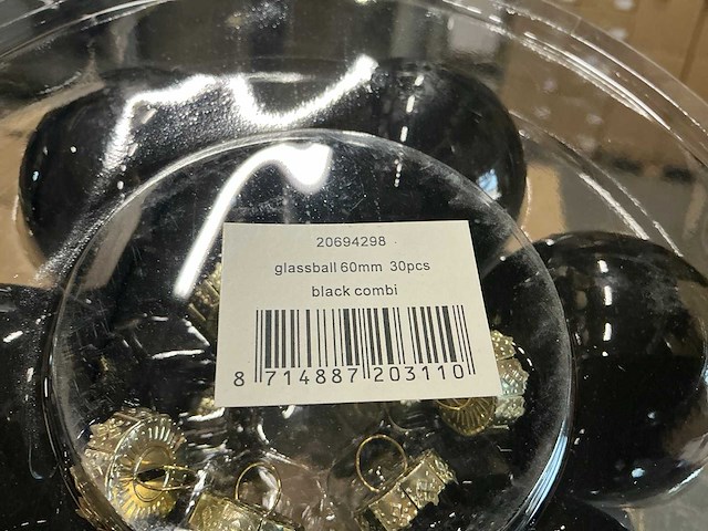 Partij glazen kerstballen 60mm 30/tube black combi (80 tubes) - afbeelding 2 van  4