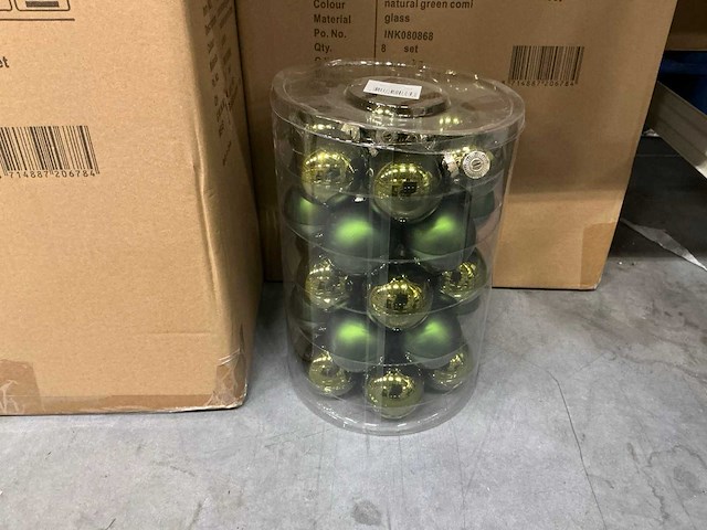 Partij glazen kerstballen 60mm 30/tube nature green combi (40 tubes) - afbeelding 1 van  4