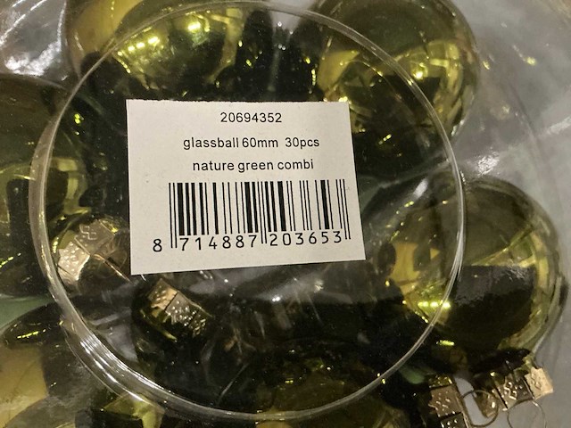 Partij glazen kerstballen 60mm 30/tube nature green combi (40 tubes) - afbeelding 2 van  4