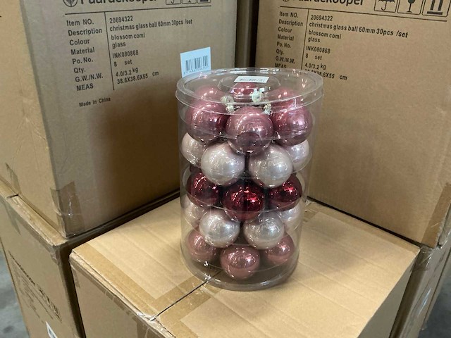 Partij glazen kerstballen 60mm blossom combi 30/tube (96x) - afbeelding 1 van  4