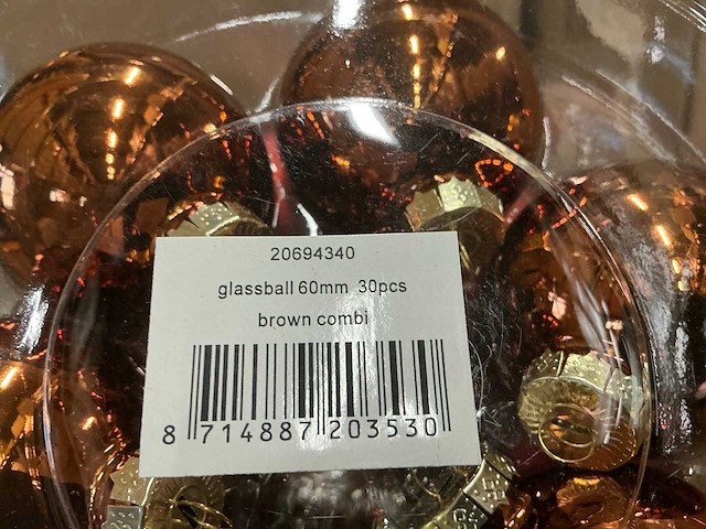 Partij glazen kerstballen 60mm brown combi 30/tube (144 tubes) - afbeelding 1 van  2