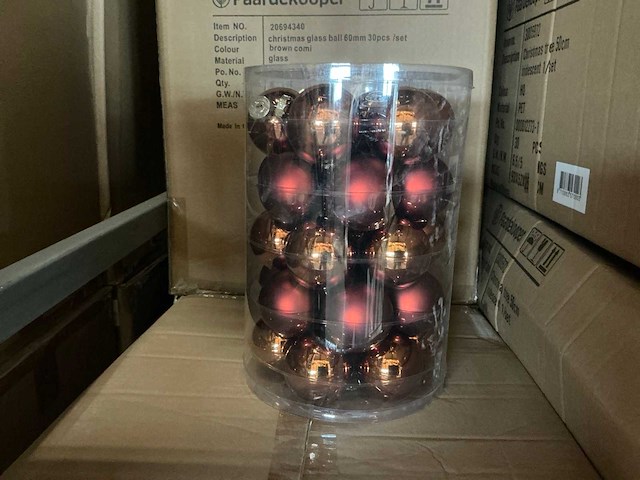Partij glazen kerstballen 60mm brown combi 30/tube (40 tubes) - afbeelding 1 van  4