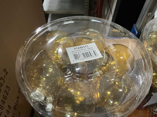 Partij glazen kerstballen 60mm brown,yellow transp/mat 30/tube (30 tubes) - afbeelding 2 van  4