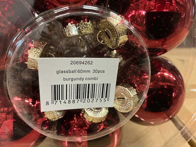 Partij glazen kerstballen 60mm burgundy combi 30/tube (96 tubes) - afbeelding 2 van  4