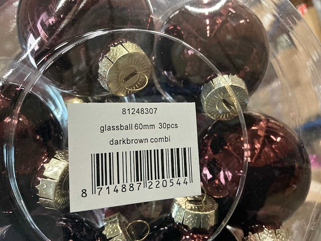 Partij glazen kerstballen 60mm dark brown combi 30/tube (144 tubes) - afbeelding 2 van  3