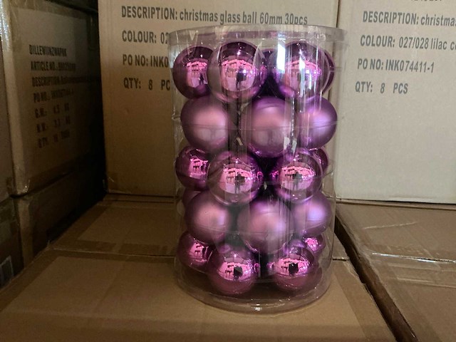 Partij glazen kerstballen 60mm lilac combi 30/tube (80 tubes) - afbeelding 1 van  3