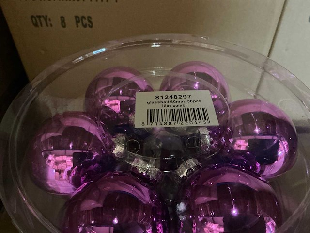 Partij glazen kerstballen 60mm lilac combi 30/tube (80 tubes) - afbeelding 2 van  3
