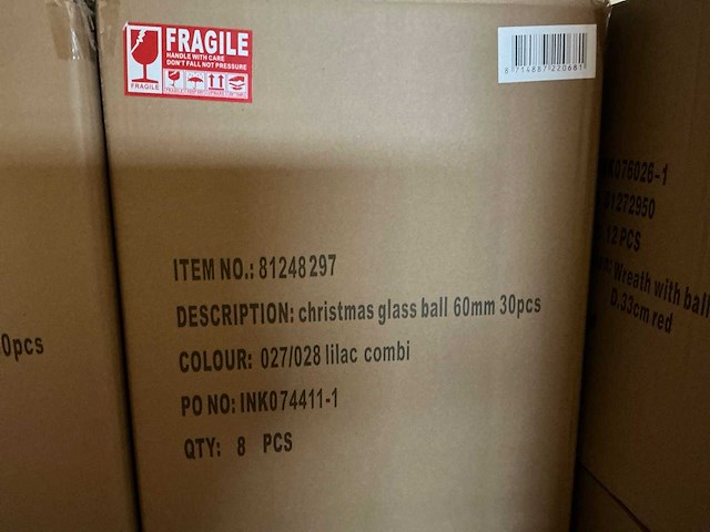 Partij glazen kerstballen 60mm lilac combi 30/tube (80 tubes) - afbeelding 3 van  3