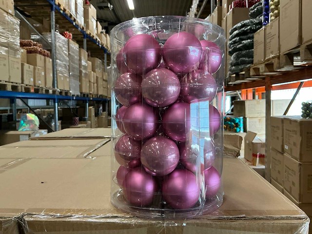 Partij glazen kerstballen 60mm pink combi 30/tube (144 tubes) - afbeelding 1 van  4