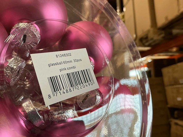 Partij glazen kerstballen 60mm pink combi 30/tube (144 tubes) - afbeelding 2 van  4