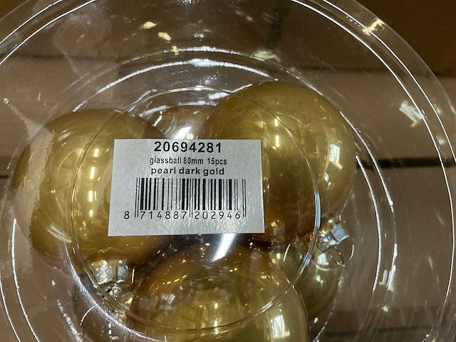 Partij glazen kerstballen 80mm 15/tube pearl dark gold (56 tubes) - afbeelding 2 van  4