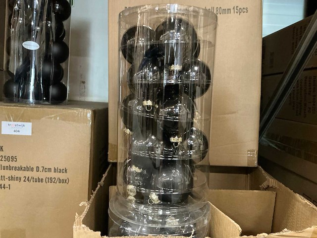 Partij glazen kerstballen 80mm black combi 15/tube (39 tubes) - afbeelding 1 van  4