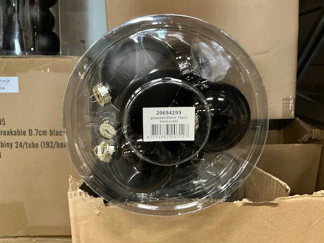 Partij glazen kerstballen 80mm black combi 15/tube (39 tubes) - afbeelding 1 van  2