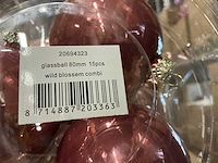 Partij glazen kerstballen 80mm blossom combi 15/tube (104 tubes) - afbeelding 2 van  4