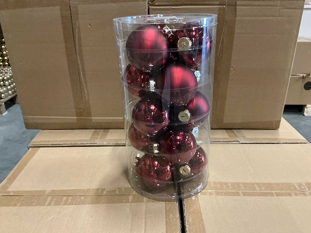 Partij glazen kerstballen 80mm burgundy combi 15/tube (64 tubes) - afbeelding 4 van  4