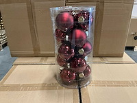 Partij glazen kerstballen 80mm burgundy combi 15/tube (64 tubes) - afbeelding 4 van  4